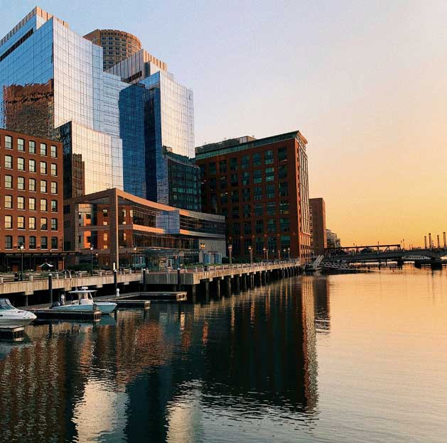 Boston-searport-at-sunrise Boston Seaport. PK Walsh Boston MA women's hair solutions